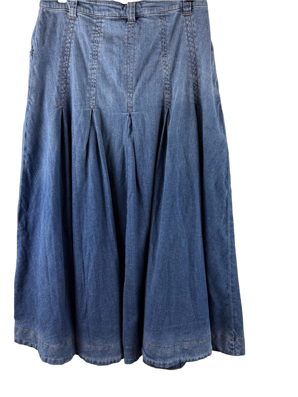 Soft Surroundings Pleated Stretch Denim Midi Skirt Boho Western Cottage Small - Picture 3 of 8